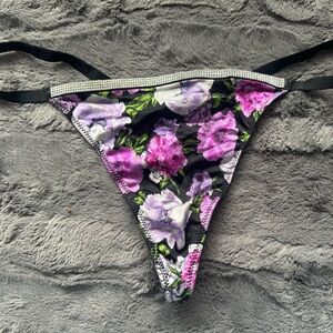 Victoria's Secret Black Floral Bikini Bottom with Rhinestones